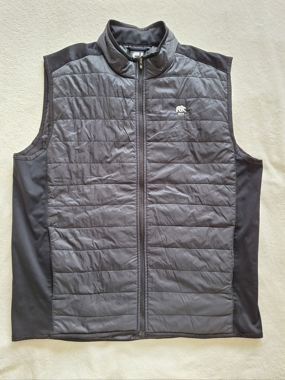 FootJoy Men Golf Vest Black Quilted Full Zip Nylon Puffer Sz XL Pit to Pit 25"